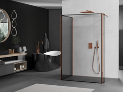 Mexen Kioto walk-in dušo siena 110 x 100 x 40 cm, juodas raštas, rožinis auksas - 800-110-100-221-60-70-040