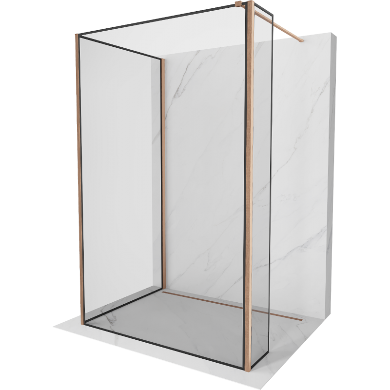 Mexen Kioto Walk-in dušo siena 100 x 90 x 30 cm, juodas modelis, šlifuotas varis - 800-100-090-221-65-70-030