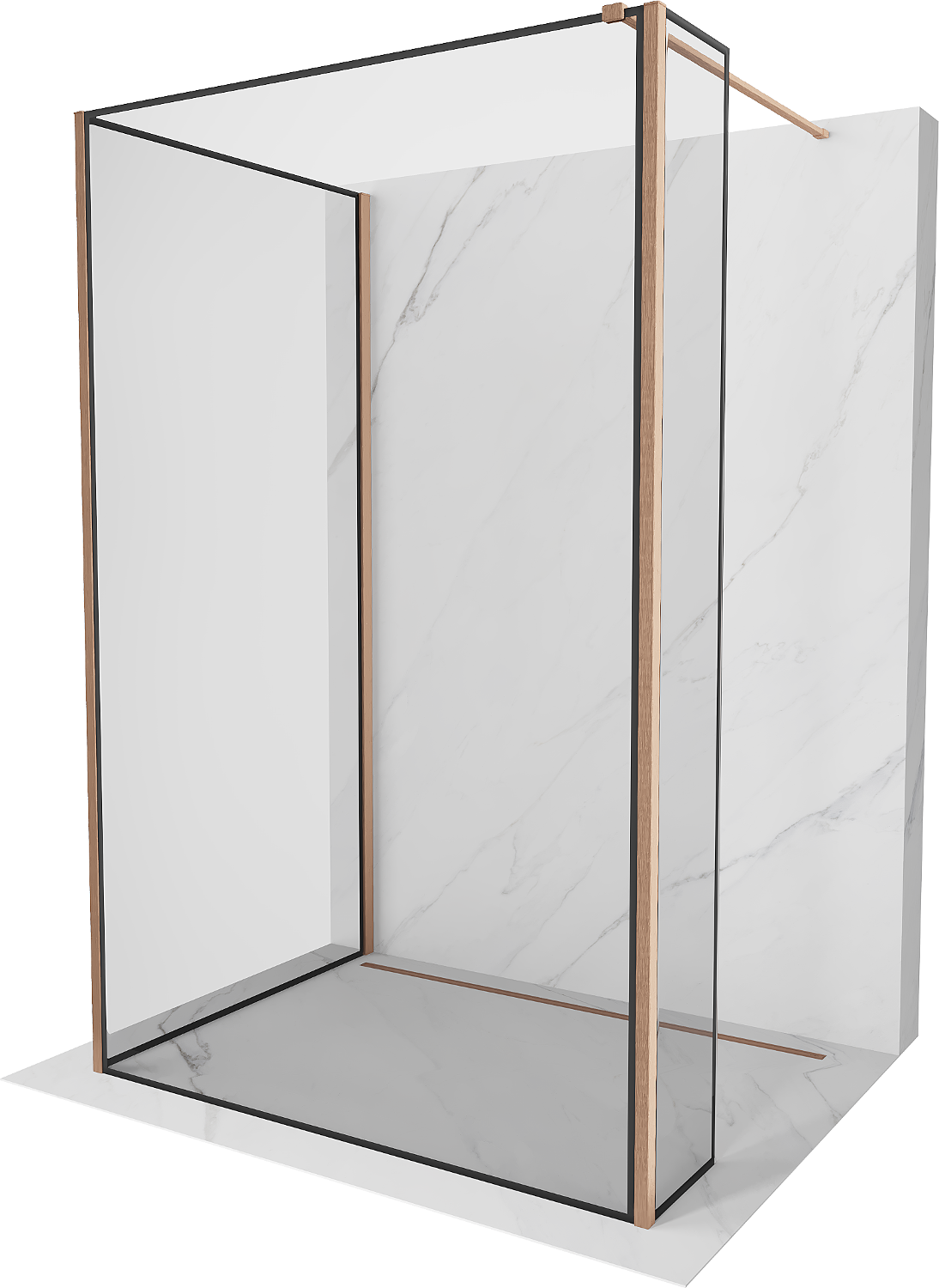 Mexen Kioto Walk-in dušo siena 100 x 90 x 30 cm, juodas modelis, šlifuotas varis - 800-100-090-221-65-70-030