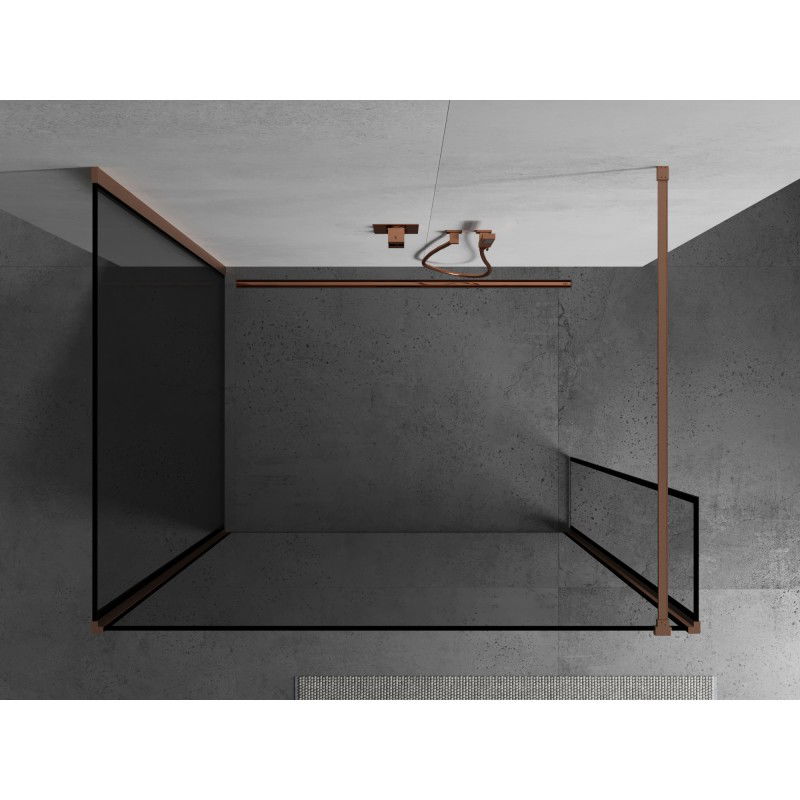 Mexen Kioto dušo sienelė Walk-in 90 x 90 x 30 cm, juodas rėmas, šlifuotas varis - 800-090-090-221-65-70-030