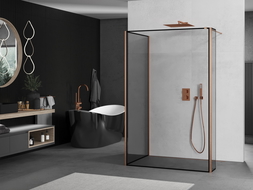 Mexen Kioto Walk-in dušo siena 110 x 70 x 40 cm, juodas raštas, šlifuota varis - 800-110-070-221-65-70-040