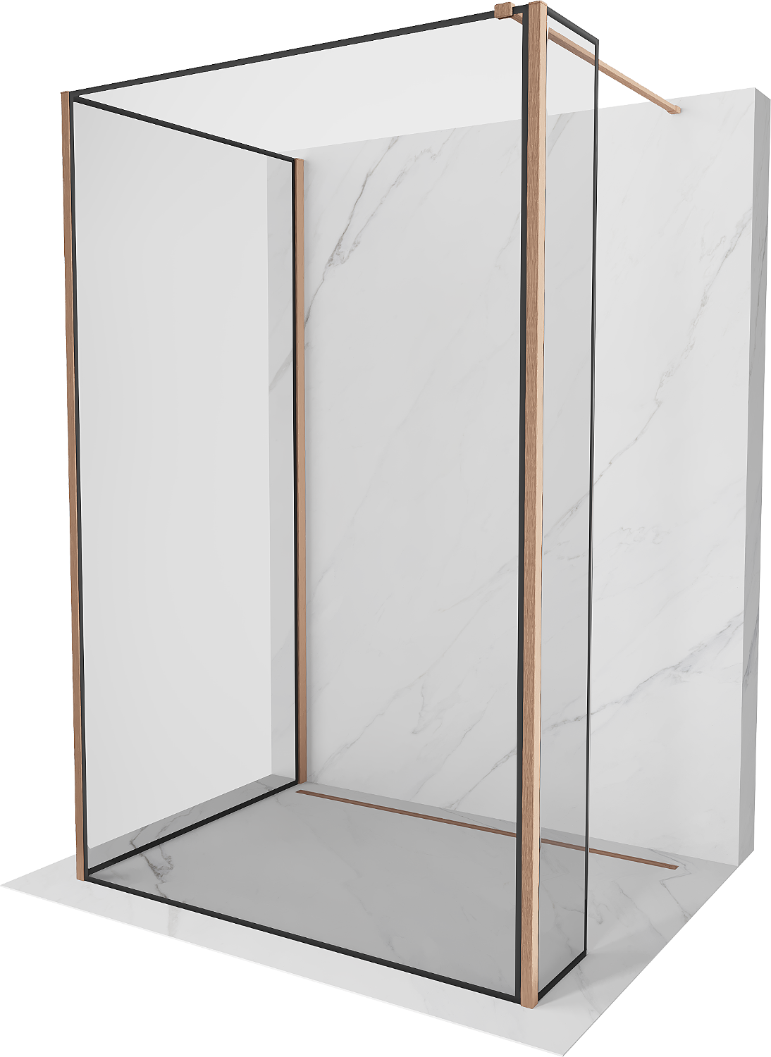 Mexen Kioto prausimo siena Walk-in 90 x 90 x 40 cm, juodas raštas, šlifuotas varis - 800-090-090-221-65-70-040