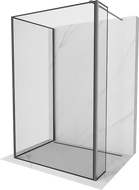 Mexen Kioto dušo sienelė Walk-in 130 x 80 x 40 cm, juodas rėmas, šlifuotas ginklų pilkas - 800-130-080-221-66-70-040