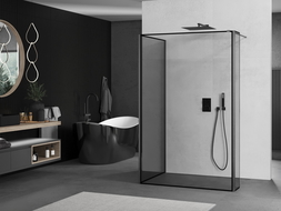 Mexen Kioto dušo sienelė Walk-in 130 x 80 x 40 cm, juodas rėmas, šlifuotas ginklų pilkas - 800-130-080-221-66-70-040