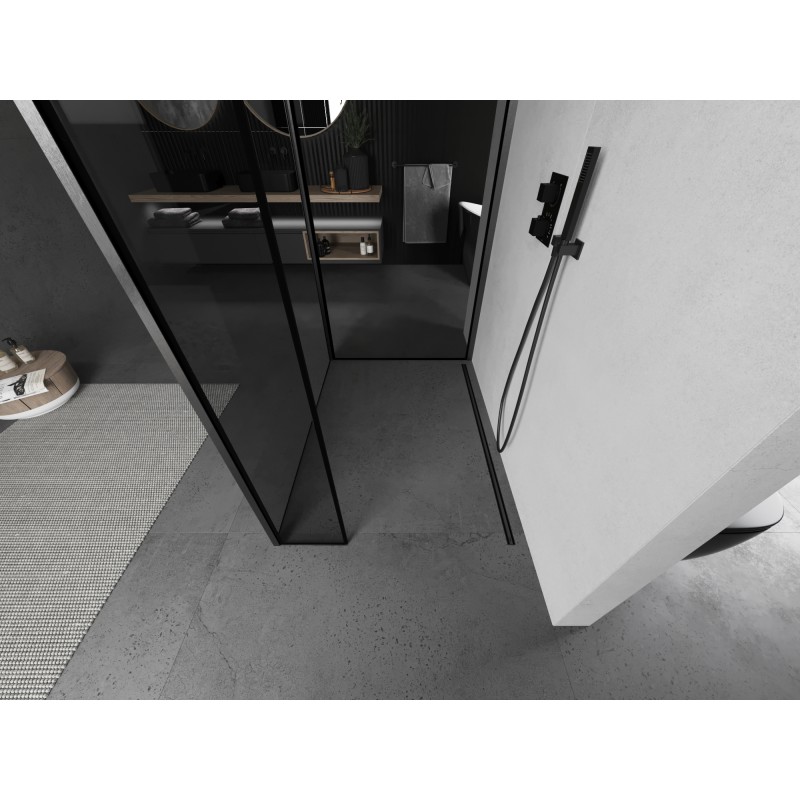 Mexen Kioto dušo sienelė Walk-in 130 x 80 x 40 cm, juodas rėmas, šlifuotas ginklų pilkas - 800-130-080-221-66-70-040