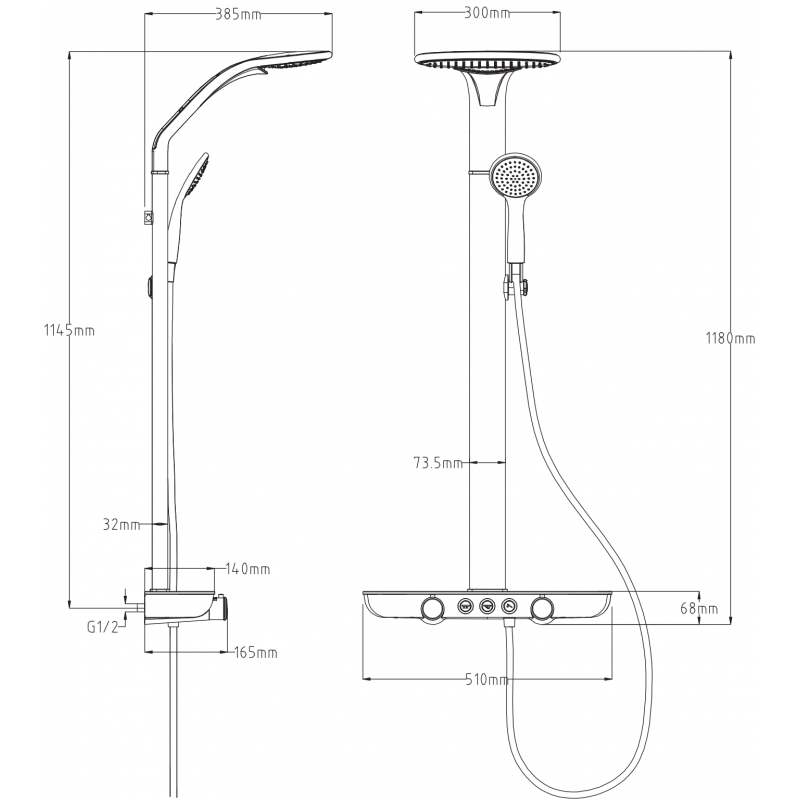 Mexen Bolt paviršinis dušo komplektas su lietaus dušu ir maišytuvu, baltas/auksinis - 78108-25