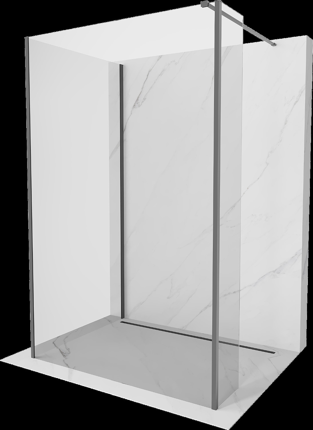 Mexen Kioto Walk-in dušo siena 125 x 80 x 30 cm, skaidri, gun metal - 800-125-080-221-95-00-030