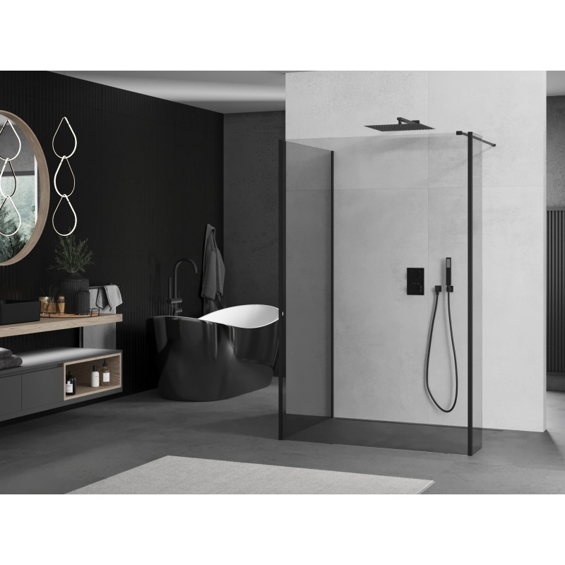 Mexen Kioto dušo sienelė "Walk-in" 125 x 90 x 40 cm, permatoma, juoda - 800-125-090-221-70-00-040