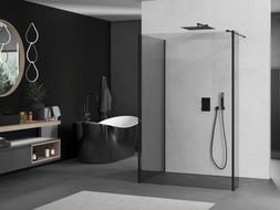 Mexen Kioto dušo sienelė "Walk-in" 125 x 90 x 40 cm, permatoma, juoda - 800-125-090-221-70-00-040