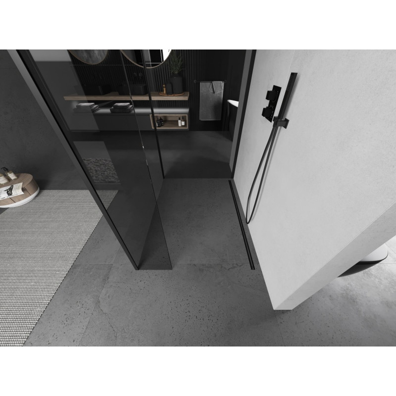 Mexen Kioto dušo sienelė "Walk-in" 125 x 90 x 40 cm, permatoma, juoda - 800-125-090-221-70-00-040