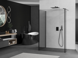 Mexen Kioto dušo stiklas Walk-in 140 x 120 x 40 cm, skaidrus, juodas - 800-140-120-221-70-00-040