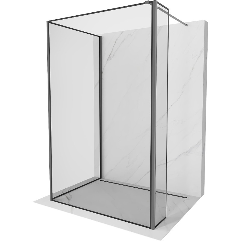 Mexen Kioto dušo siena Walk-in 130 x 100 x 30 cm, juoda rėmelis, gun metal - 800-130-100-221-95-70-030