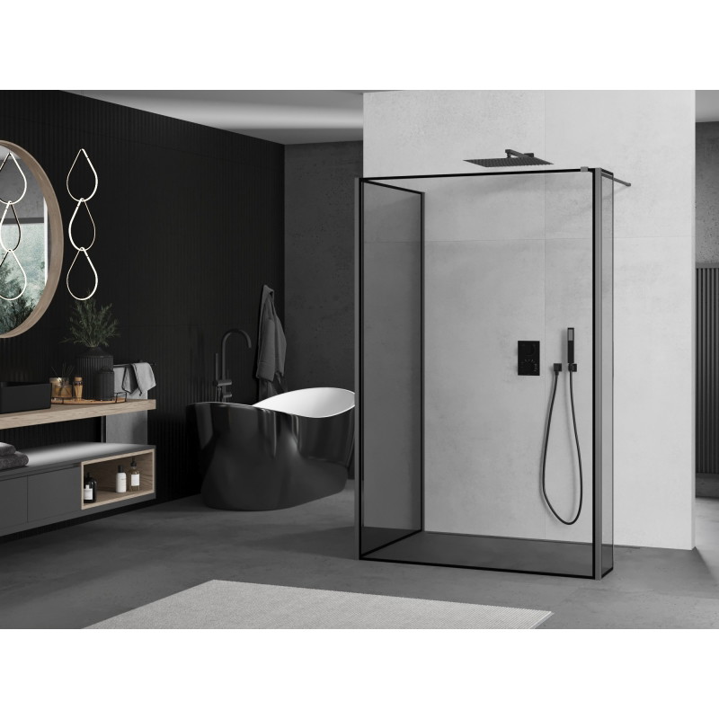 Mexen Kioto dušo siena Walk-in 130 x 100 x 30 cm, juoda rėmelis, gun metal - 800-130-100-221-95-70-030