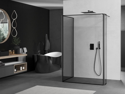 Mexen Kioto dušo siena Walk-in 130 x 100 x 30 cm, juoda rėmelis, gun metal - 800-130-100-221-95-70-030