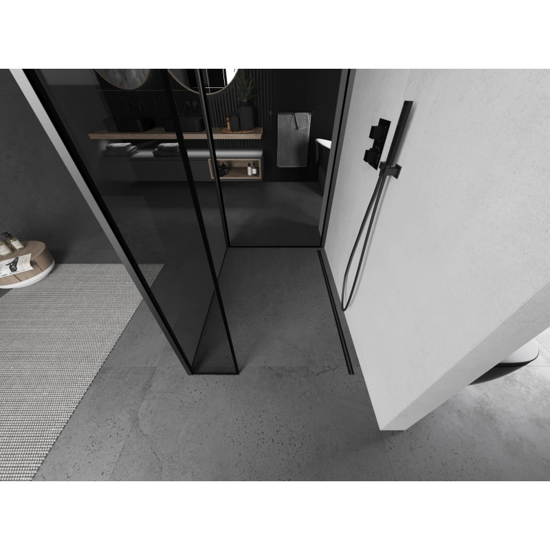 Mexen Kioto dušo siena Walk-in 130 x 100 x 30 cm, juoda rėmelis, gun metal - 800-130-100-221-95-70-030