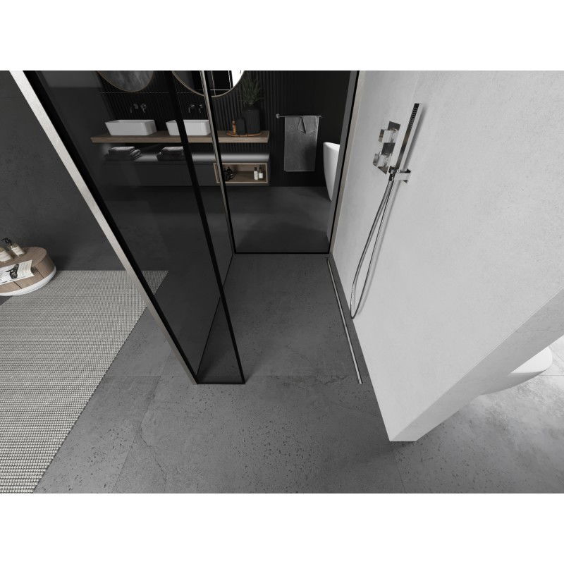 Mexen Kioto dušo sienelė Walk-in 130 x 80 x 30 cm, juodas rėmelis, šlifuotas nikelis - 800-130-080-221-97-70-030