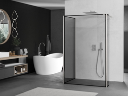 Mexen Kioto Dušo sienelė Walk-in 120 x 110 x 40 cm, juodas rėmelis, šlifuotas nikelis - 800-120-110-221-97-70-040