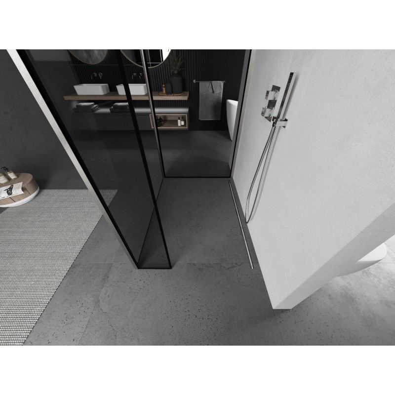 Mexen Kioto Dušo sienelė Walk-in 120 x 110 x 40 cm, juodas rėmelis, šlifuotas nikelis - 800-120-110-221-97-70-040