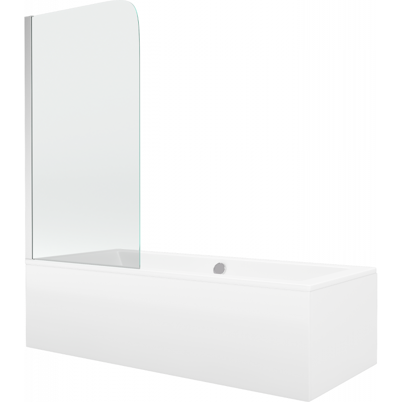 Mexen Cube stačiakampė vonia 170 x 80 cm su apdaila ir vieno sparno pertvara 75 cm, skaidri, chromuota - 550517080X9007510100