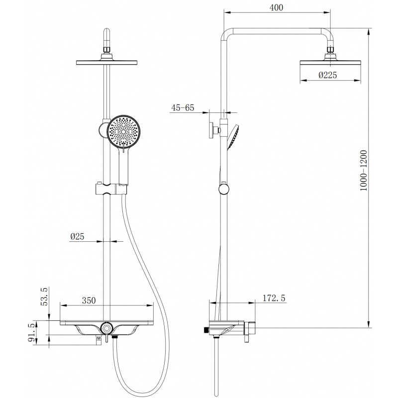 Mexen Frost paviršinis dušo rinkinys su lietaus dušo galva ir maišytuvu, juodas - 78111-70