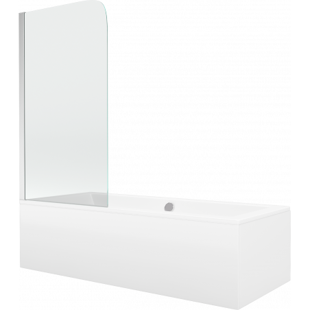 Mexen Cube stačiakampė vonia 170 x 80 cm su apdaila ir vieno sparno pertvara 80 cm, skaidrus, chromas - 550517080X9008010100