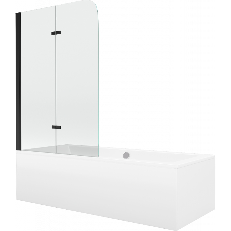 Mexen Cube stačiakampė vonia 170 x 80 cm su apdaila ir dviejų dalių 80 cm pertvara, skaidri, juoda - 550517080X9008027000