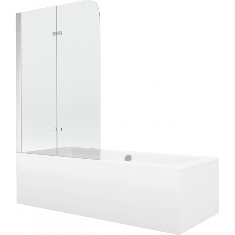 Mexen Cube stačiakampė vonia 170 x 80 cm su apdaila ir 2 sparnų 100 cm širma, permatoma, chromuota - 550517080X9010020100