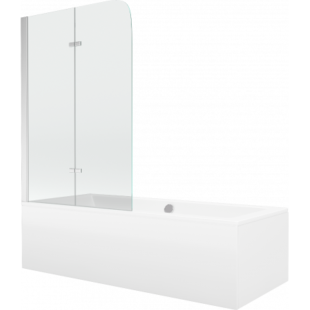 Mexen Cube stačiakampė vonia 170 x 80 cm su korpusu ir dviejų dalių užuolaidėle 100 cm, skaidrus, chromas - 550517080X9010020100