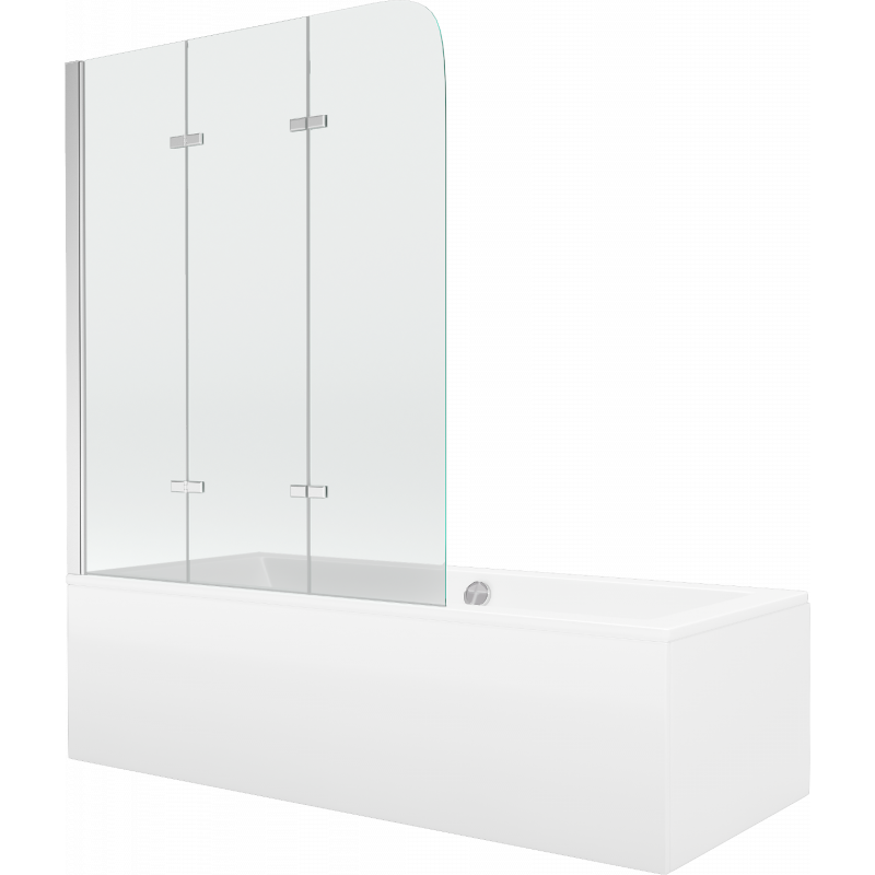 Mexen Cube stačiakampė vonia 170 x 80 cm su apdaila ir 3 dalių pertvara 120 cm, skaidri, chromas - 550517080X9012030100