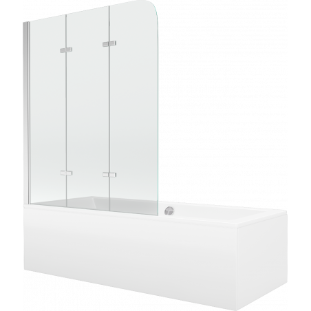 Mexen Cube stačiakampė vonia 170 x 80 cm su apdaila ir 3 dalių pertvara 120 cm, skaidri, chromas - 550517080X9012030100