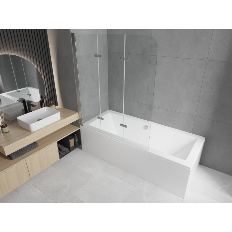 Mexen Cube stačiakampė vonia 170 x 80 cm su apdaila ir 3 dalių pertvara 120 cm, skaidri, chromas - 550517080X9012030100