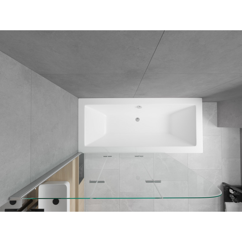 Mexen Cube stačiakampė vonia 170 x 80 cm su apdaila ir 3 dalių pertvara 120 cm, skaidri, chromas - 550517080X9012030100