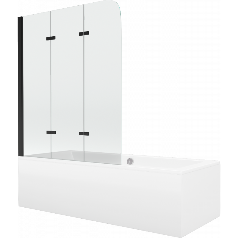Mexen Cube stačiakampė vonia 170 x 80 cm su apdaila ir 3 dalių širma 120 cm, skaidri, juoda - 550517080X9012037000