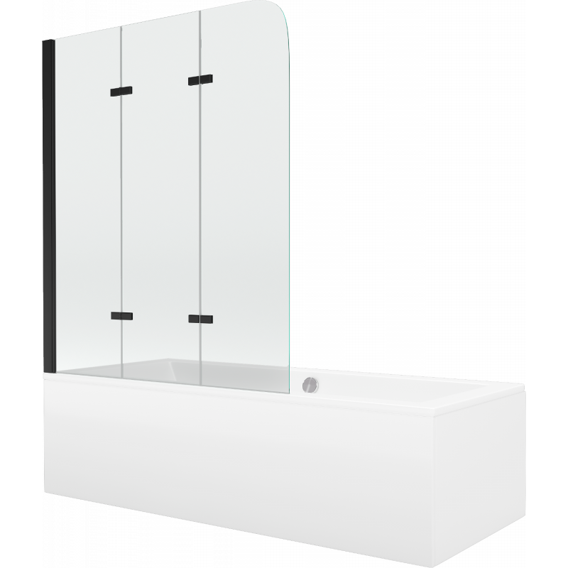 Mexen Cube stačiakampė vonia 170 x 80 cm su apvalkalu ir 3 dalių pertvara 120 cm, skaidri, juoda - 550517080X9012037000