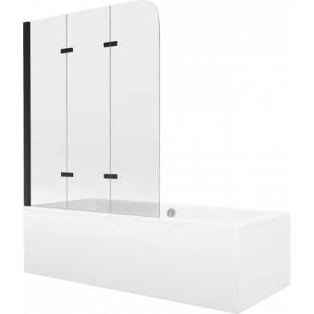 Mexen Cube stačiakampė vonia 170 x 80 cm su apdaila ir 3 dalių širma 120 cm, permatoma, juoda - 550517080X9012037000