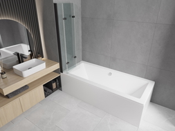 Mexen Cube stačiakampė vonia 170 x 80 cm su apdaila ir 3 dalių širma 120 cm, skaidri, juoda - 550517080X9012037000