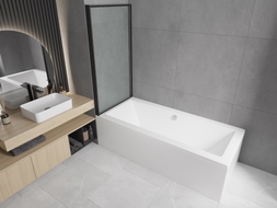 Mexen Cube stačiakampė vonia 170 x 80 cm su gaubtu ir 1-sparniu ekranu 70 cm, juodas raštas - 550517080X9307017070