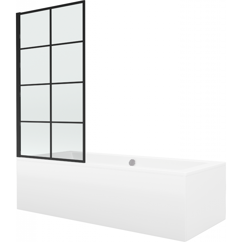 Mexen Cube stačiakampė vonia 170 x 80 cm su apdaila ir vieno sparno ekranu 70 cm, juodas raštas - 550517080X9307017077
