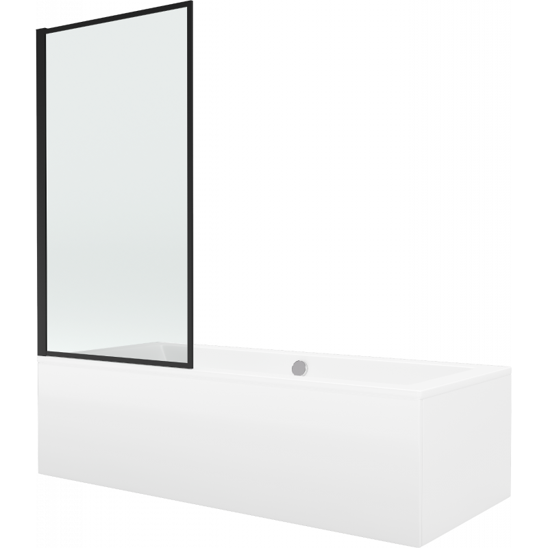 Mexen Cube stačiakampė vonia 170 x 80 cm su korpusu ir vieno sparno 80 cm ekranu, juodos spalvos - 550517080X9308007070