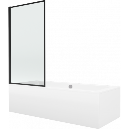 Mexen Cube stačiakampė vonia 170 x 80 cm su korpusu ir vieno sparno 80 cm ekranu, juodos spalvos - 550517080X9308007070
