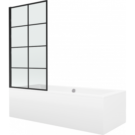 Mexen Cube stačiakampė vonia 170 x 80 cm su apdaila ir vienos dalies 80 cm ekranu, juodas raštas fix - 550517080X9308007077