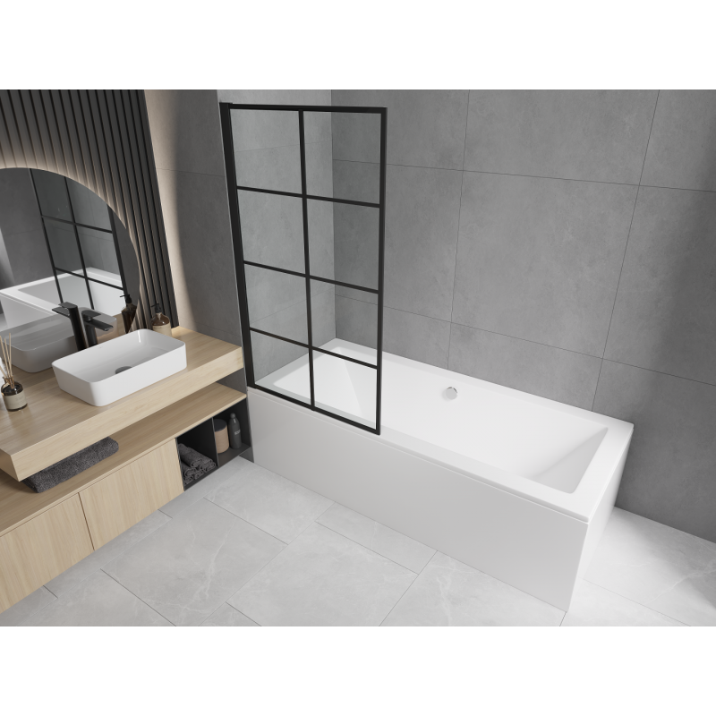 Mexen Cube stačiakampė vonia 170 x 80 cm su apdaila ir vieno sparno 80 cm ekranu, juodos spalvos - 550517080X9308017077