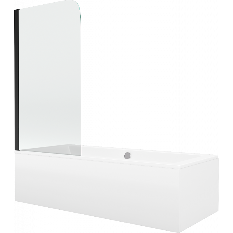 Mexen Cube stačiakampė vonia 180 x 80 cm su apvadu ir vienos dalies 70 cm vonios ekranu, skaidri, juoda - 550518080X9007017000