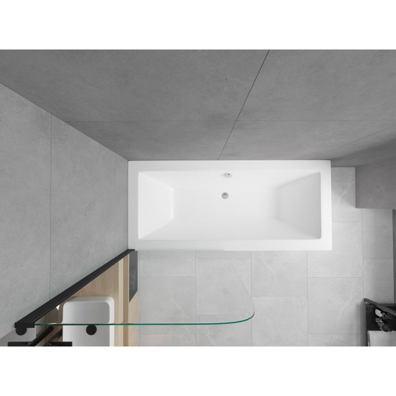Mexen Cube stačiakampė vonia 180 x 80 cm su apvadu ir vienos dalies 70 cm vonios ekranu, skaidri, juoda - 550518080X9007017000