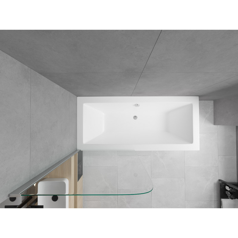 Mexen Cube stačiakampė vonia 180 x 80 cm su korpusu ir vienos dalies sienele 75 cm, skaidri, chromuota - 550518080X9007510100