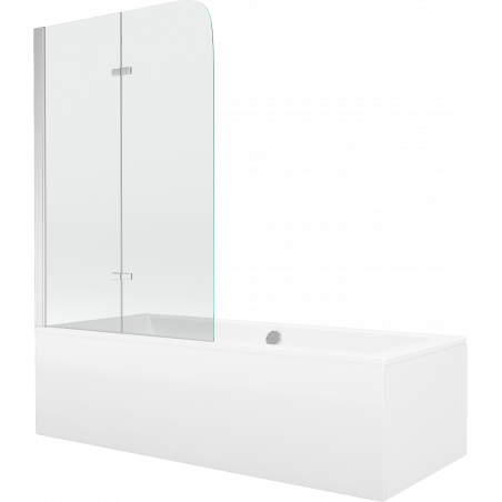 Mexen Cube stačiakampė vonia 180 x 80 cm su apdaila ir 2-dalių ekranu 80 cm, skaidri, chromuota - 550518080X9008020100
