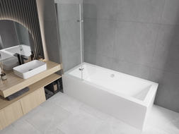 Mexen Cube stačiakampė vonia 180 x 80 cm su apdaila ir 2 dalių 80 cm sienele, permatoma, chromuota - 550518080X9008020100