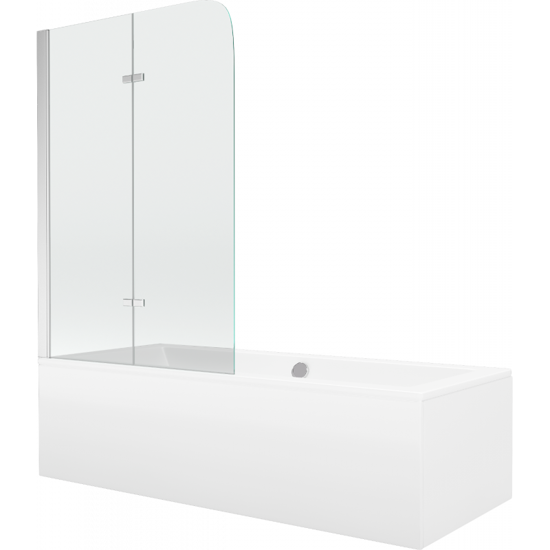 Mexen Cube stačiakampė vonia 180 x 80 cm su apdaila ir 2-durių 100 cm ekranėliu, skaidrus, chromuotas - 550518080X9010020100