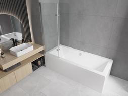 Mexen Cube stačiakampė vonia 180 x 80 cm su korpusu ir 2-dalių 100 cm ekranu, skaidri, chromas - 550518080X9010020100