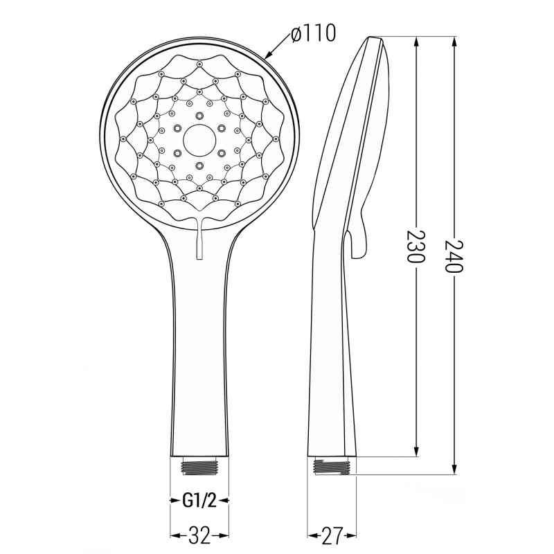 Mexen R-74 3-funkcijų dušo rankena, juoda - 79574-70